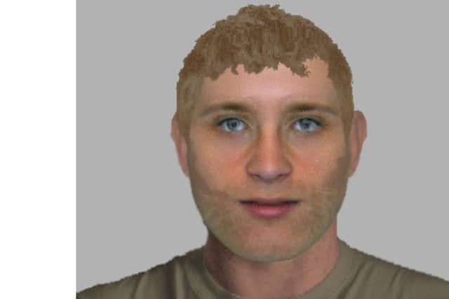 An e-fit image of a man police want to speak to after two elderly sisters in Cosham paid Â£20,000 to a rogue trader