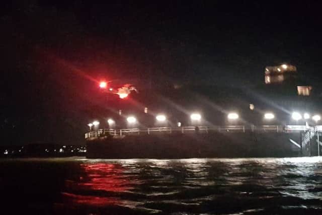 Gafirs and the Coastguard helicopter, from Lee-on-the-Solent, were called to rescue a woman, 81, who broke her arm at No Man's Land Fort, in the Solent, on March 4. Picture: Gafirs