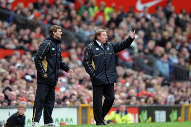 Tony Adams, left, and Harry Redknapp on the sidelines at Old Trafford