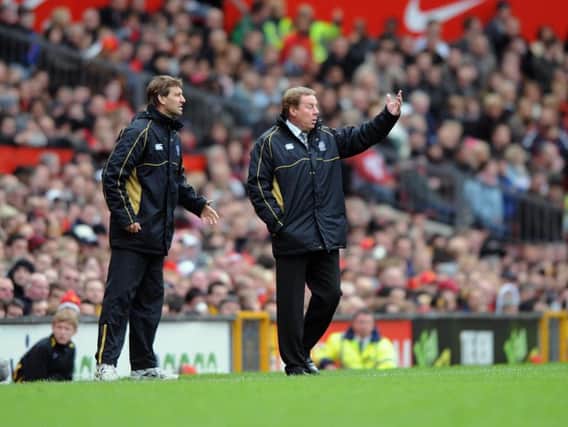 Tony Adams, left, and Harry Redknapp on the sidelines at Old Trafford