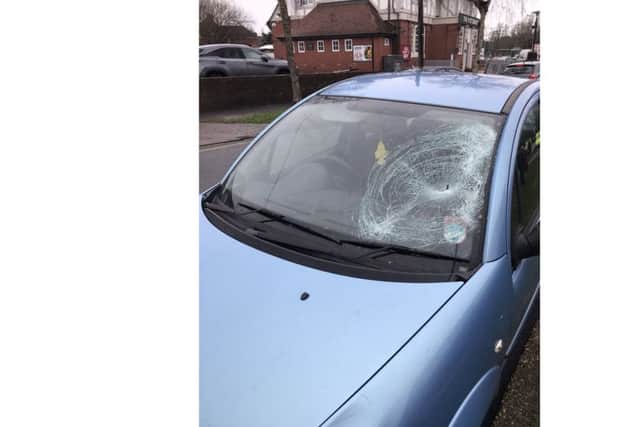 The smashed windscreen