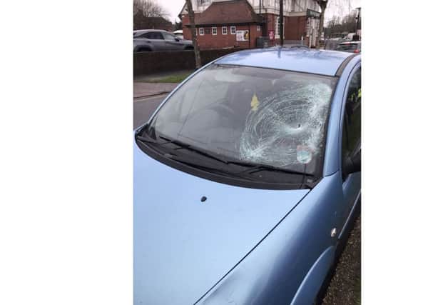 The smashed windscreen