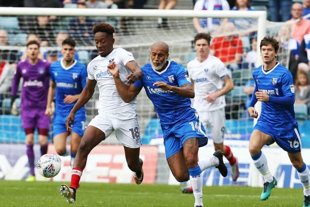 Jamal Lowe in action at Gillingham earlier this season. Picture: Joe Pepler