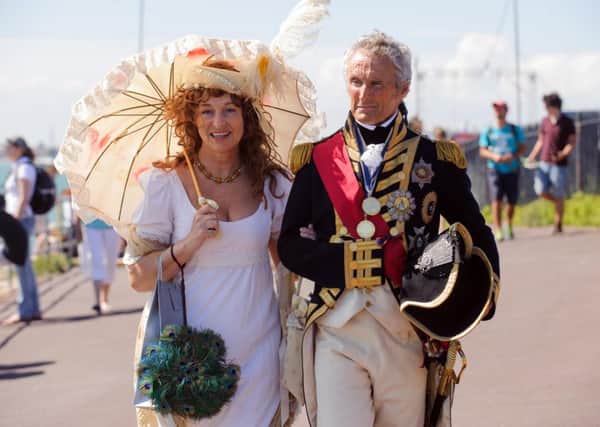 Finni Golden and Alex Naylor as Admiral Lord Nelson 
at The America's Cup in Southsea in 2016