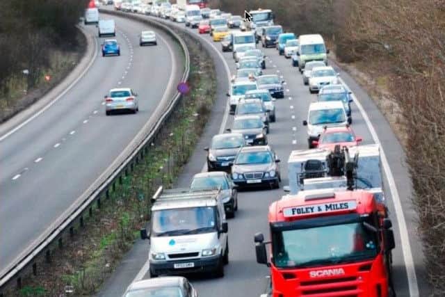There are heavy delays on the A27 eastbound following a series of crashes