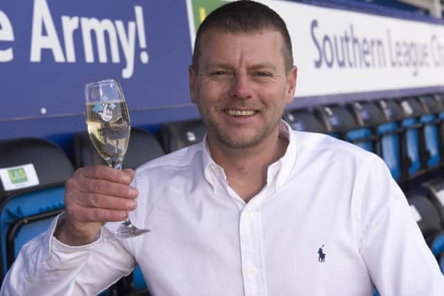 Jason Jagodzinski celebrates his Â£1m win at Fratton Park. Picture: Ady Kerry