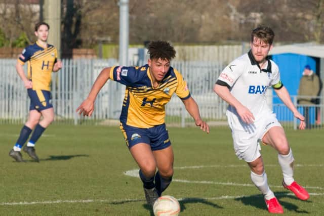 Jordan Brooks in action for Gosport Borough against Stratford Town. Picture: Duncan Shepherd