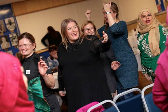 Portsmouth City Council leader Donna Jones wore a big smile on her face for musical chairs