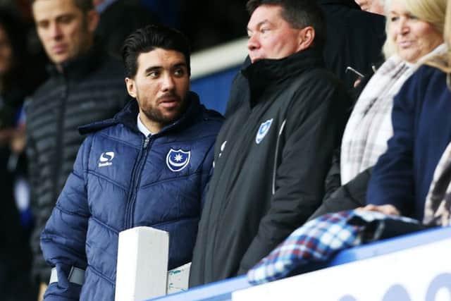 Danny Rose, left, with Pompey chief executive Mark Catlin