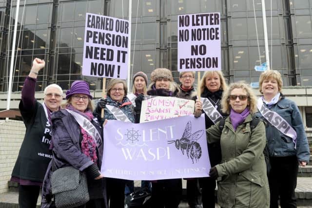 Solent Waspi members outside the Civic Offices in Guildhall Square. Credit: Sarah Standing