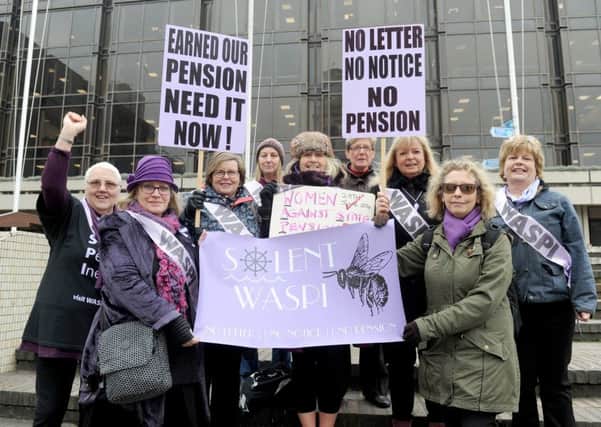 Solent Waspi members outside the Civic Offices in Guildhall Square. Credit: Sarah Standing