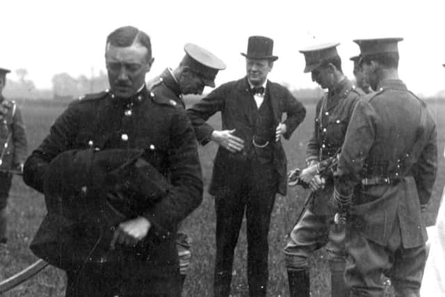 Winston Churchill in his position of First Lord of the Admiralty was received by officers of the RFA at Hilsea Drill Fields Picture: Robert James collection