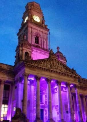 Portsmouth Guildhall turns purple