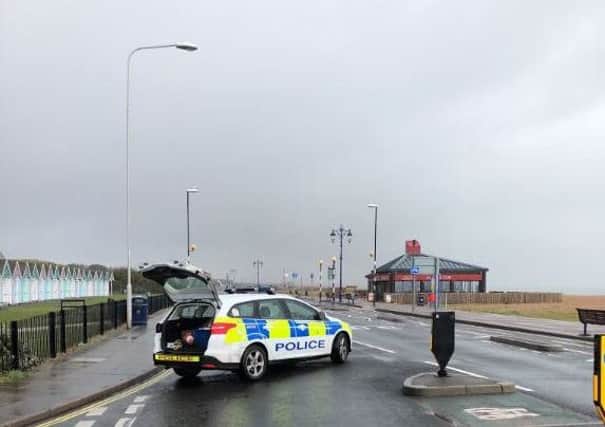 A police car parked at the closed Southsea Esplanade. Credit: Hants Response Cops on Twitter (@HCResponseCops)