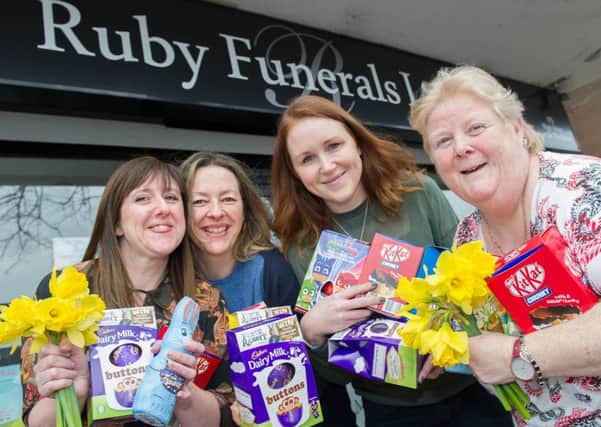 The staff of Ruby Funerals in Gosport begin their appeal for Easter Eggs for the Rainbow Centre in Fareham.From left: Michelle Peskett, Marilyn Patermotte, Katy Ware and Mo Coyne.

Picture: Steve Reid Blitz Photography
