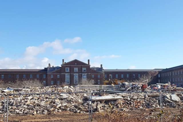 Demolition of the Crosslink building at the former Royal Haslar Hospital in Gosport.  Picture: Royal Haslar Facebook page