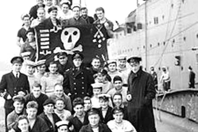 As is traditional in submarine warfare, the Jolly Roger was displayed on HMS Thunderbolt after a successful attack.