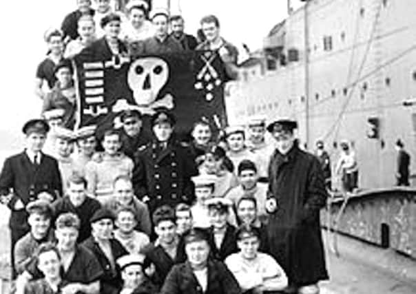As is traditional in submarine warfare, the Jolly Roger was displayed on HMS Thunderbolt after a successful attack.