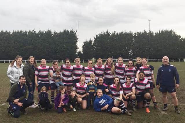 Havant Ladies pose with their children after recording victory over Jersey Reds