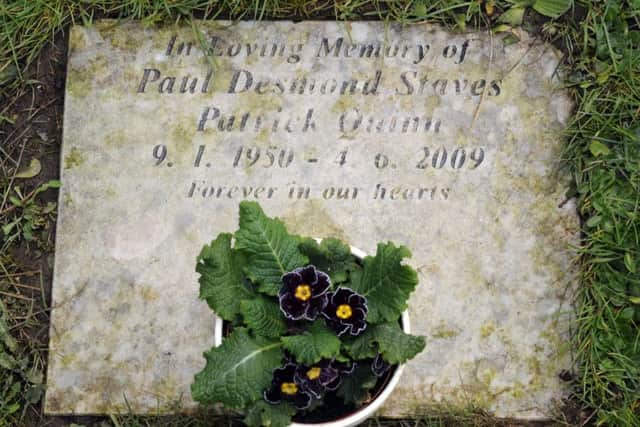 The faded wording on the stone memorial that Jackie Quinn has issues with