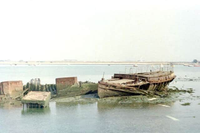 Tom Glovers mid-1970s photograph of the remains of the old Gosport ferry Viva.