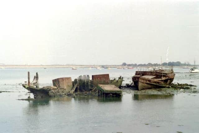A wider view by Tom Glover of the wreck site which he took in the mid-1970s. Compare the condition of the old ferry and the background with those taken about 40 years later by Mike fooks, below.