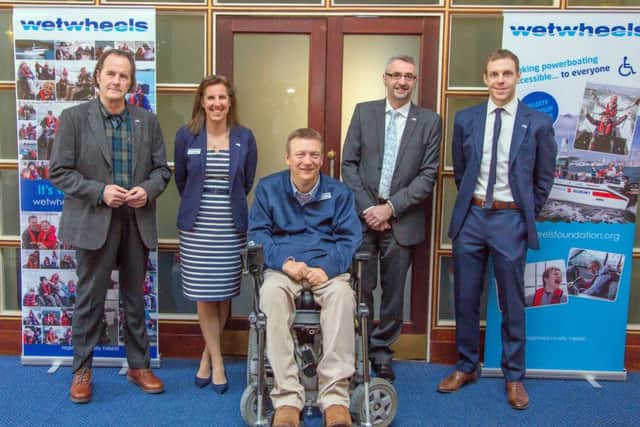 From left - John Bagnall, Karen Read (Wetwheels Solent), Geoff Holt (Wetwheels founder), John
Harris-Burland (MindWorks Marketing), George Cheeseman (Suzuki Marine) Picture: Pete Lisle