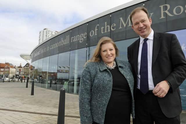 Transport Minister Jesse Norman MP opens the new Hard Interchange at Portsmouth assisted by Donna Jones of Portsmouth City Council     Picture: Ian Hargreaves  (180221-1)