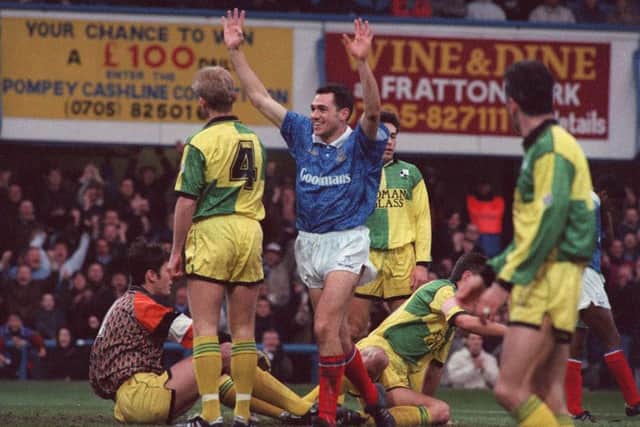 Guy Whittingham celebrates his goal against Bristol Rovers during the 1992-93 season