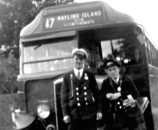 A smart driver and conductor on service 47. They are posing in Woodgaton Lane. (A.F. Bell, Roger Allen collection.)