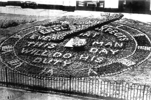 Pictured during the 1955 150th anniversary celebrations of the Battle of Trafalgar, here we see Southseas floral clock in all its glory.