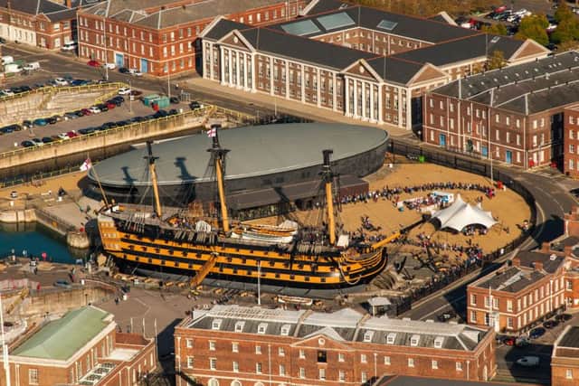 HMS Victory and the Mary Rose Museum from the air     Picture: Shaun Roster