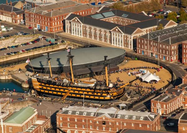 HMS Victory and the Mary Rose Museum from the air     Picture: Shaun Roster