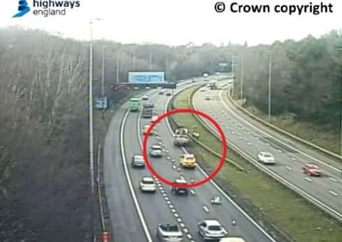 The HGV on the M27 near Junction 5. Picture: Highways England/ROMANSE/Twitter