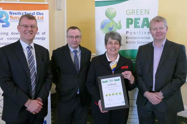 Representatives from Brittany Ferries receive the very first P5 Level certificate from Green PEA chairman Paul Cooling
