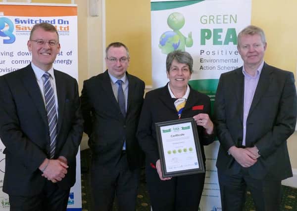 Representatives from Brittany Ferries receive the very first P5 Level certificate from Green PEA chairman Paul Cooling
