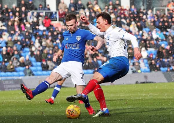 Pompey's Kal Naismith in their League One match against Oldham today. Picture: Joe Pepler/Digital South
