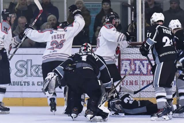 Richard Facey scores for Solent Devils against Haringey Huskies. Picture: Neil Marshall (171743-729)