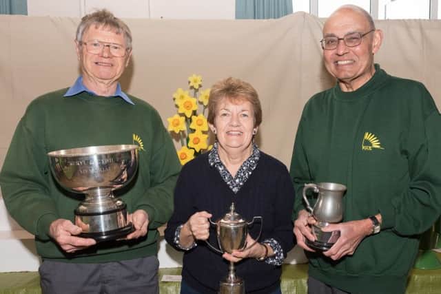 Brian Andrews, Frances Leppard and Charles Mobsby with their trophies