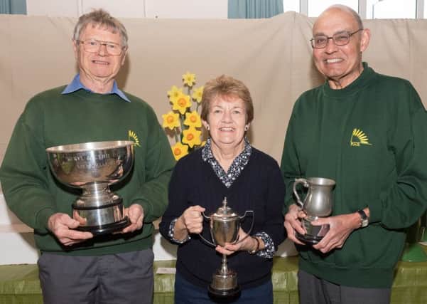 Brian Andrews, Frances Leppard and Charles Mobsby with their trophies