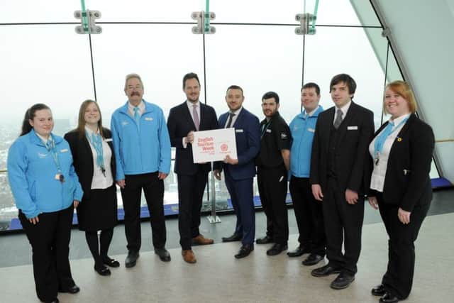 Portsmouth South MP Stephen Morgan with the staff of The Emirates Spinnaker Tower and a snow covered Portsmouth as a backdrop Picture by Malcolm Wells (180319-0933)