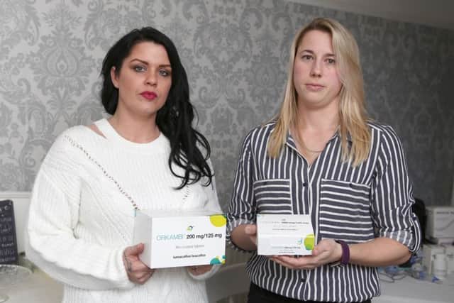 25/1/18
CATCH LINE: Orkambi Campain
Gemma Weir and Michelle Frank with the Medication that they are raising funds for. at Gemma's home in Coleridge Rd, Paulsgrove.
STORY: Gemma Weir and Michelle Frank are parents of children with Cystic Fibrosis. They have been campaigning to get drug Orkambi available on the NHS for people with the condition. It recently got approved by NICE to be used in the UK but isn't on the NHS. So far, their petition has 15,000 signatures and they want to raise awareness and show the different Orkambi could make to children like theirs.
Picture : Habibur Rahman PPP-180125-175234006