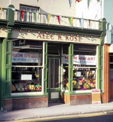 The family greengrocer's in Osborne Road, Southsea, decorated for the occasion.