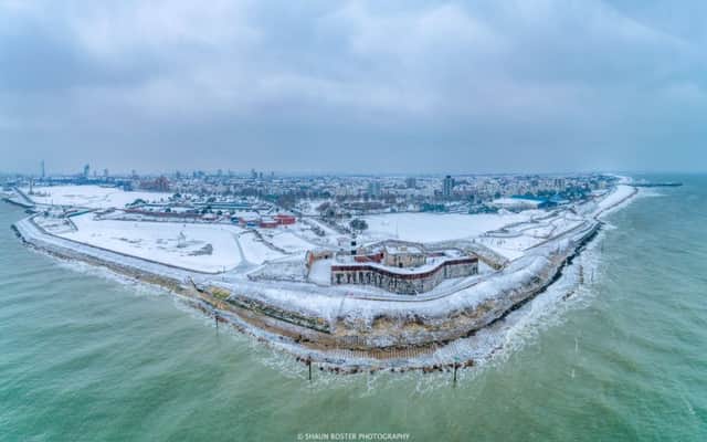 Snowy aerial of Southsea Castle. Picture: Shaun Roster
