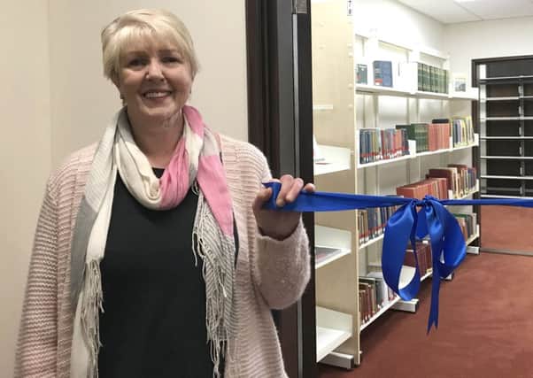 Cllr Linda Symes at the opening of the writers' room
