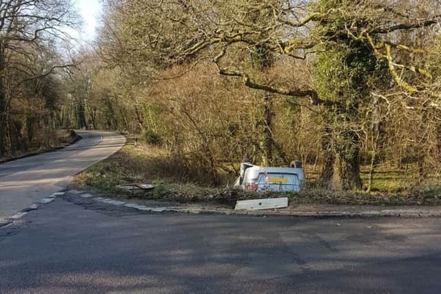 Car overturns following a collision this morning at the junction of Bishop's Wood Road and A32 near Swanmore.