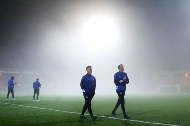 Fog shrouds Yeovil's Huish Park in 2016. Picture: Joe Pepler