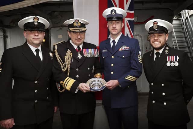 Pictured (L-R) are PO Michael Laycock, Vice Admiral Jonathan Woodcock, CPO Jason McKlemurry and CPO Andrew Pollard