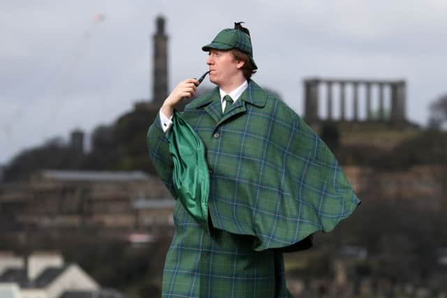 Harry Chamberlain at the launch in Edinburgh of the Sherlock Holmes tartan which has been designed by the great great step granddaughter of author Sir Arthur Conan Doyle Picture: Andrew Milligan/PA Wire