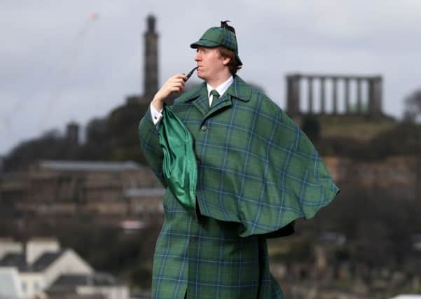 Harry Chamberlain at the launch in Edinburgh of the Sherlock Holmes tartan which has been designed by the great great step granddaughter of author Sir Arthur Conan Doyle Picture: Andrew Milligan/PA Wire